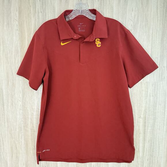 Nike USC Trojans Polo Shirt Men’s Medium Dri-Fit Coaches Sideline Cardinal Red - Picture 1 of 13